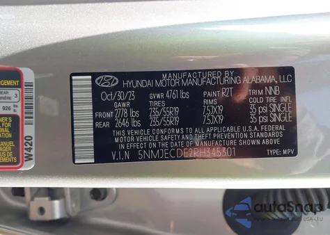 2024 Hyundai Tucson Limited z USA, uszkodzony, nr VIN 5NMJECDE2RH345301